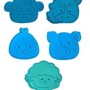 Farm animals head face cookie cutters stamps - chicken horse lamb cow pig