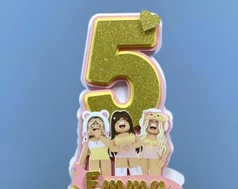 Décoration de gâteau Roblox pour fille * Décoration de gâteau rose Roblox Birthday Party * Roblox Birthday Party pour les filles * Roblox Birthday