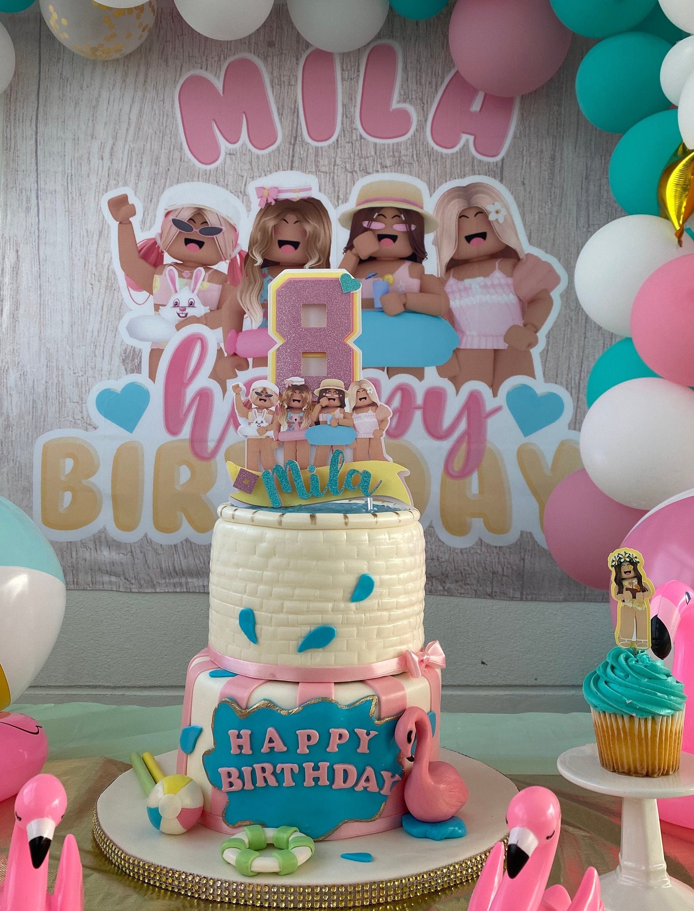 60 Pieces Roblox Pink Themed Birthday Party Decoration Set