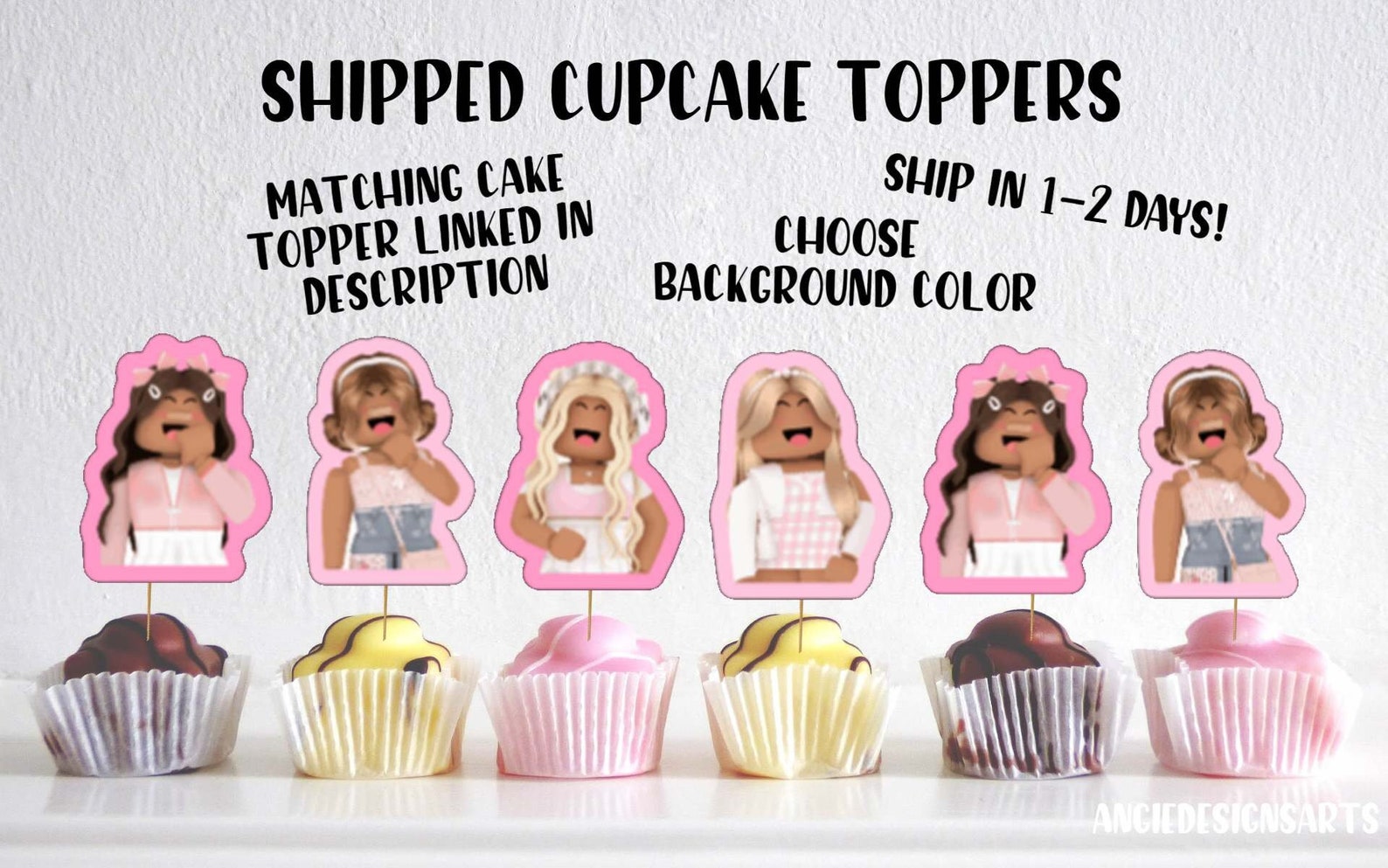 Girl Roblox Cupcake Topper Pink Roblox Birthday Party Etsy