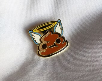 Holy Poop Angel cute Hard gold plated Enamel Pin with metal butterfly clasp back TraceyCola colaPoop, Holy Shit pin collectable