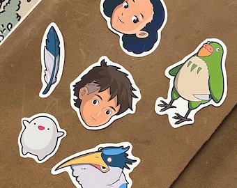 Boy and the Heron Stickers: Anime Character Matte Vinyl Decals
