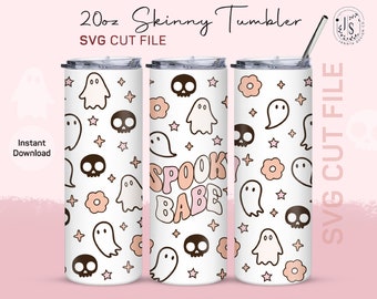 Spooky Babe Ghost Tumbler SVG, Retro Gothic 20oz Skinny Tumbler (Digital Download)