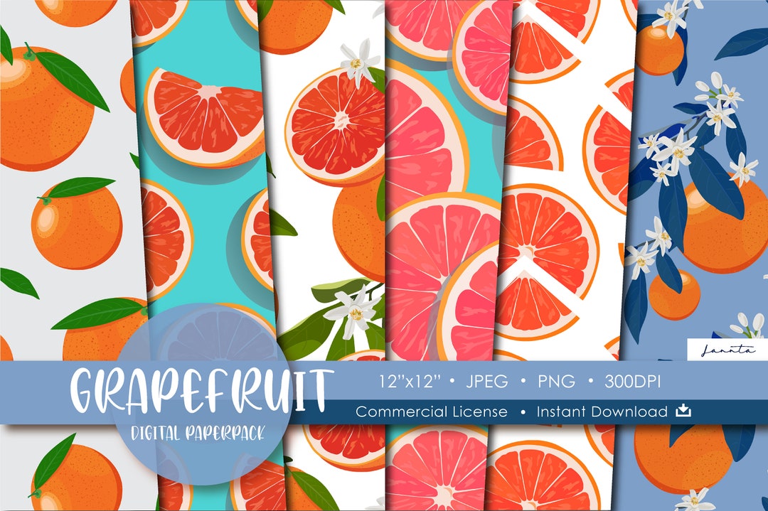 Grapefruit Digital Paper Pack | Seamless Citrus Patterns (digital ...