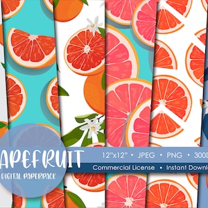 Orange Digital Papers | Citrus Fruit Set Wrapping | Grapefruit Background Printable | Seamless Pattern Pack | Scrapbook Paper