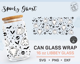 Spooky Ghost Can Glass Wrap SVG, 16oz Libbey (Digital Download)