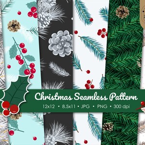 Padrão de abeto de árvore de Natal, papel de embrulho, papel de inverno, fundo sem costura de galhos, caixa de presente imprimível, suprimentos para scrapbook, feliz Natal