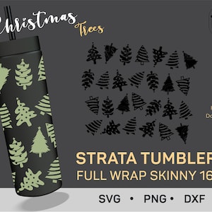 Estrato de árbol de Navidad SVG, Copas de estratos de Navidad de coníferas de invierno, Estrato de envoltura completa Skinny 16oz, Plantilla de vaso, Archivo de cricut de árboles de planta