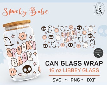 Spooky Babe Can Glass Wrap SVG, Ghost Halloween Design (Digital Download)