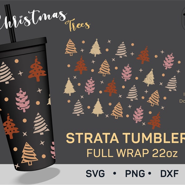 Weihnachtsbäume Strata SVG, Winter Koniferen Strata Cups svg, Strata Full Wrap svg, Strata Cup Tumbler 22oz Vorlage, Schneeflocke Cricut-Datei