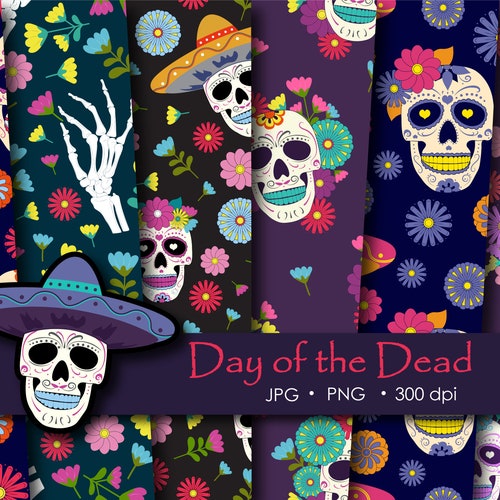 Day of the Dead Skulls Digital Paper Day of the Dead Etsy Australia