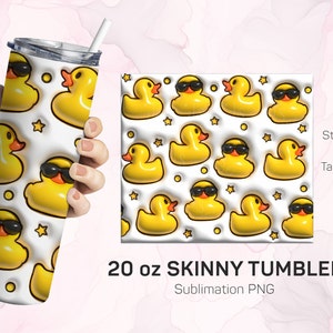 Inflated Bubble Rubber Duck Tumbler Wrap, Modern 3D Design, Playful Yellow Duck Puff Tumbler Design, Sublimation Design, Skinny Tumbler 20oz