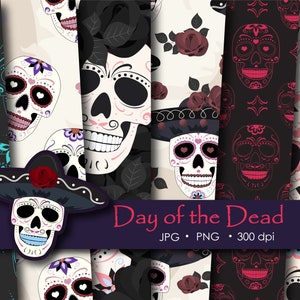 Crâne de sucre papier numérique | Le Jour des morts | Halloween Horror Pack | | de papier d’emballage gothique | de motifs transparents Scrapbook Feuille imprimable