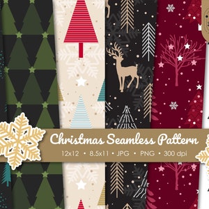 Christmas Tree Pattern, Xmas Seamless Wrapping Paper, Winter Digital Paper, Christmas Background, Printable gift box, Scrapbook Supplies