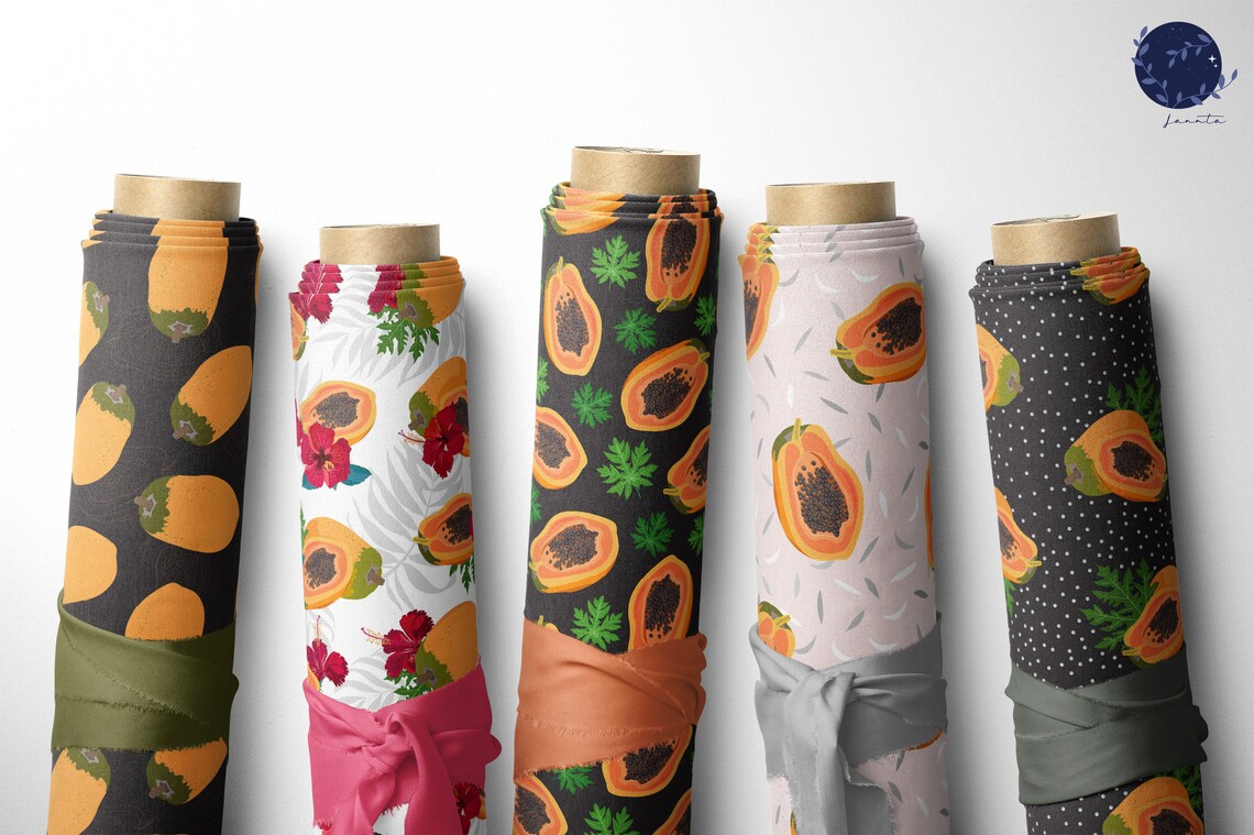 Papaya Digital Papers Fruit Paper Set Wrapping Tropical Etsy