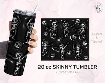 3D Dancing Skeleton Tumbler Wrap, Inflated Bubble Design (PNG)