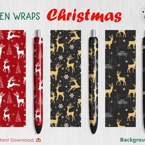 Owijka na długopis z reniferem w stylu bożonarodzeniowym PNG | Owijki Xmas Nordic | Zestaw plików owijania zimowego | Zjeżdżalnia wodna | Plik winylowy PNG | Luksusowy cyfrowy wzór owijania