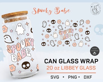 Spooky Babe Can Glass Wrap SVG, Halloween Ghost Seamless (Digital Download)