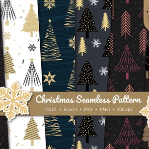 Padrão de árvore de Natal, papel de embrulho de Natal, papel sem costura de inverno, fundo de Natal, caixa de presente imprimível, suprimentos digitais para scrapbook