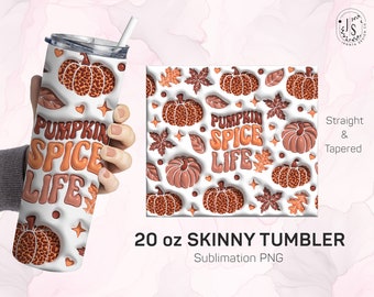 Pumpkin Spice Leopard 20oz Tumbler Wrap, 3D Bubble Design (Digital Download)