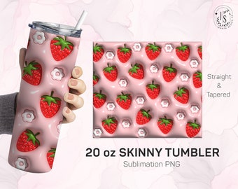 Strawberry Tumbler Wrap, Modern 3D Design, 20oz Skinny Tumbler (Digital Download)