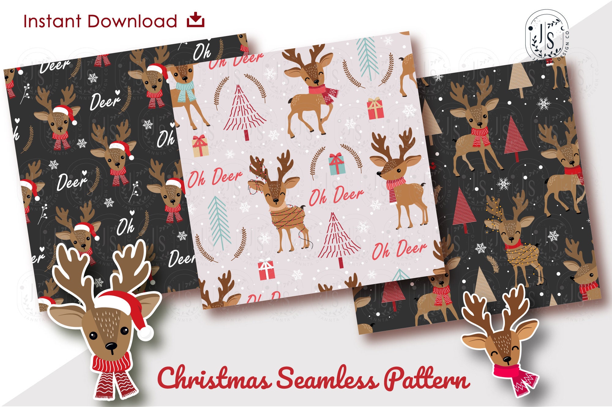 Christmas Reindeer Pattern Xmas Wrapping Paper Winter | Etsy