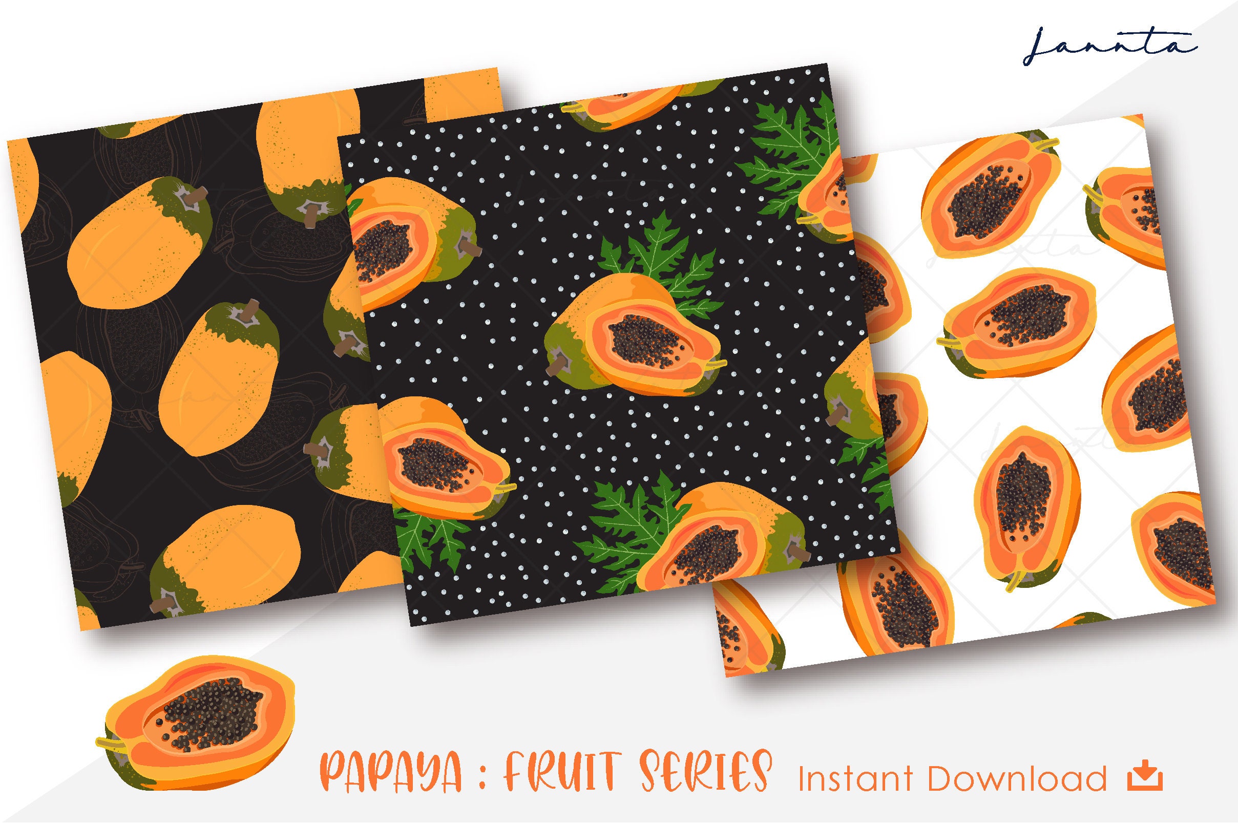Papaya Digital Papers / Fruit Paper Set Wrapping / Tropical Etsy España
