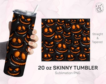 3D Halloween Pumpkin Faces Tumbler Wrap, 20 Oz Sublimation Design (PNG)
