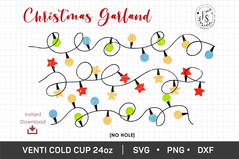 Christmas Garland Fairy Lights SVG No Hole 24oz Venti Cold Etsy
