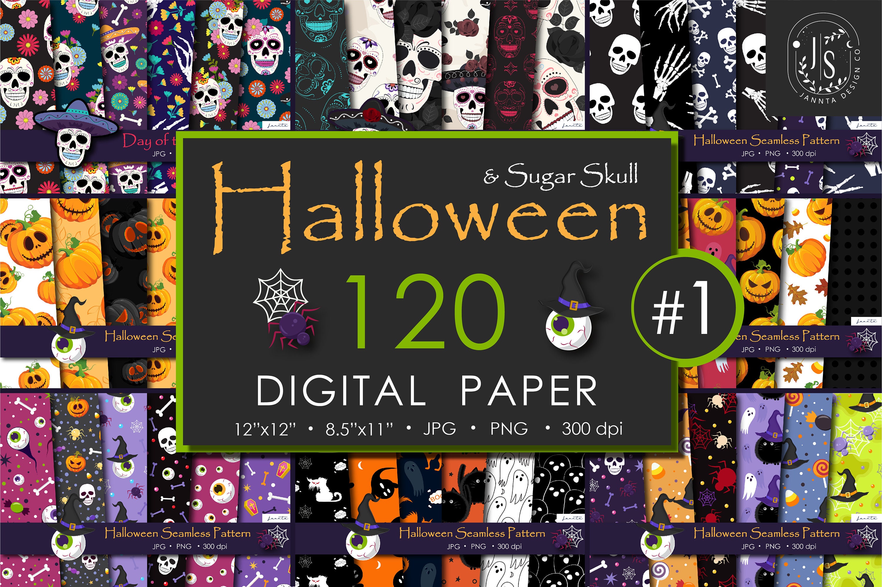 Halloween Digital Paper Bundle | Sugar Skull Seamless Patterns (instant ...