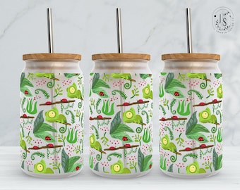 Chameleon Tumbler Sublimation Design, Jungle Ladybug, Seamless Wrap (PNG Digital Download)