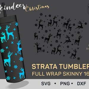 Merry Xmas Reindeer Strata SVG, Christmas Strata Cups svg, Strata Full Wrap, Strata Cup Skinny 16oz, Tumbler Wrap Template, Winter PNG