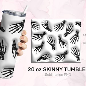 Gonflé Bubble Skeleton Hands Tumbler Wrap, 3D Skinny Tumbler 20oz, Sublimation Digital Download Puff Tumbler Design, Spooky Halloween