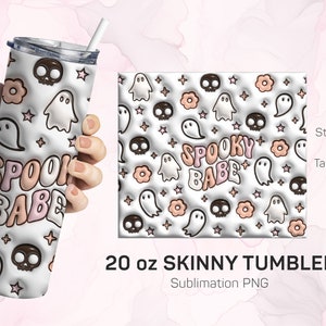 Inflated Bubble Spooky Babe Tumbler Wrap, 3D Skinny Tumbler 20oz, Sublimation Digital Download Puff Tumbler Design, Halloween Tumbler PNG