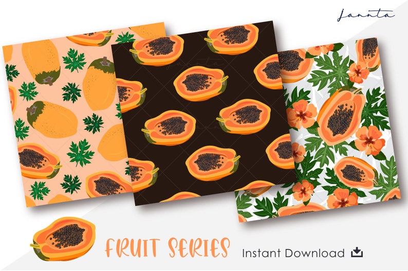 Papaya Digital Papers Pack Fruit Set Wrapping Tropical Etsy