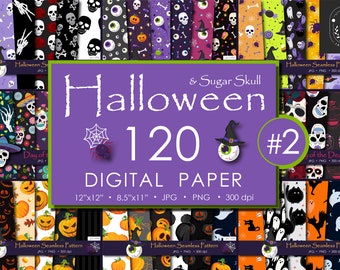 Bundle Halloween Digital Paper | Day of the Dead Printable | Seamless Patterns | Sugar skull Background | Instant Download