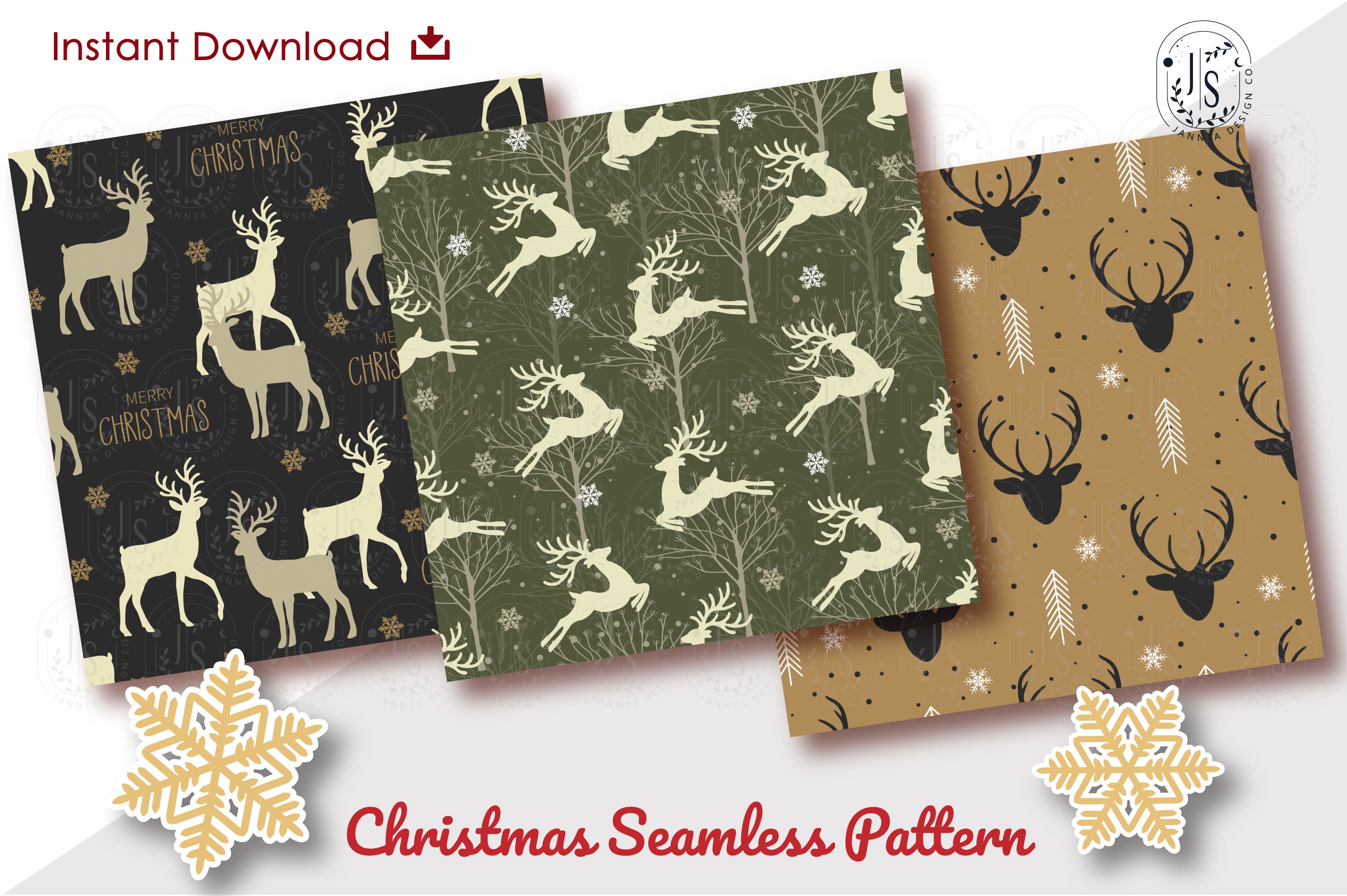 Christmas Reindeer Pattern Xmas Seamless Wrapping Paper Etsy Canada