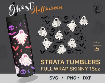 Fantasma spettrale SVG, Halloween Strata Cups SVG, Horror Ghost Full Wrap, Strata Cup Skinny 16oz, Tumbler Wrap Template, Skull SVG, Cricut Cut