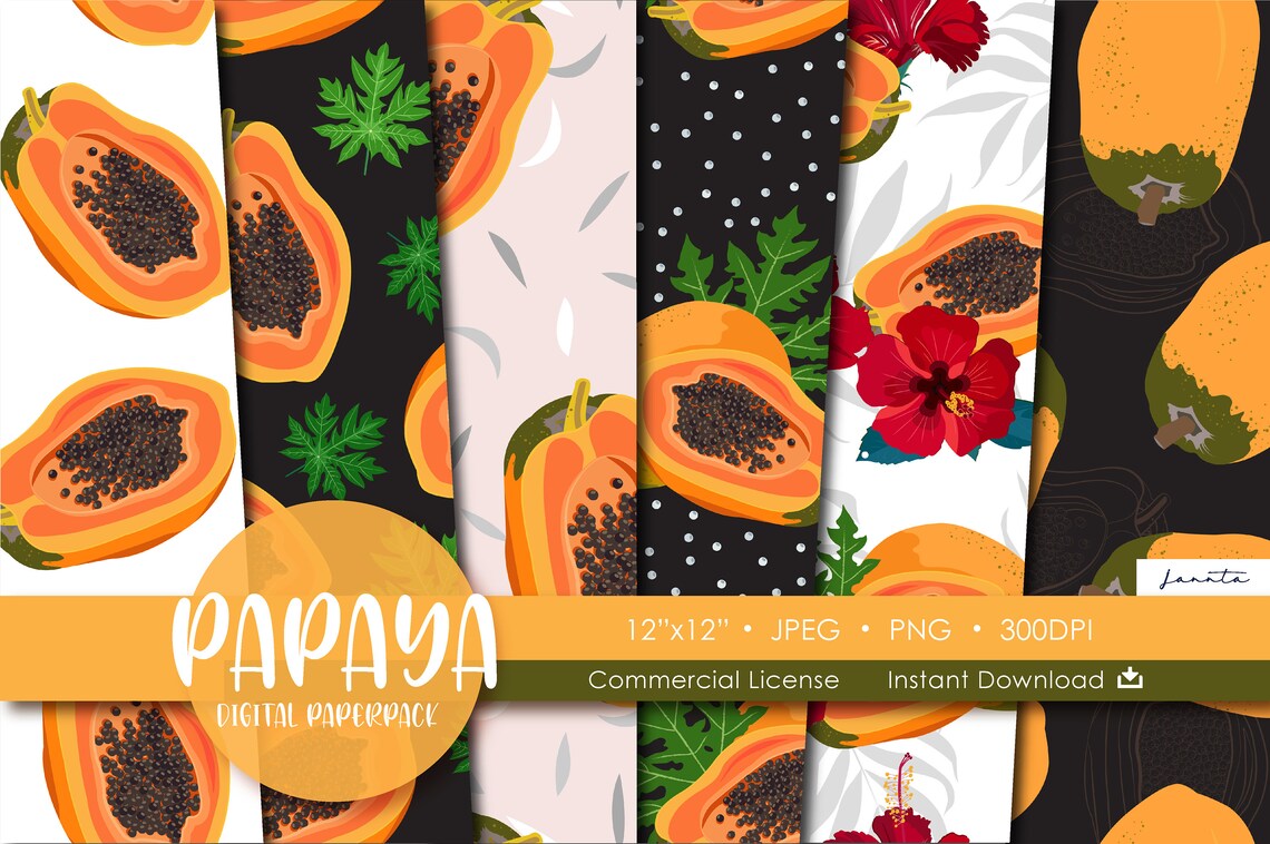 Papaya Digital Papers Fruit Paper Set Wrapping Tropical Etsy