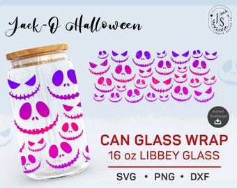 Horror Pumpkin Can Glass Wrap SVG, Halloween Seamless Design (Digital Download)