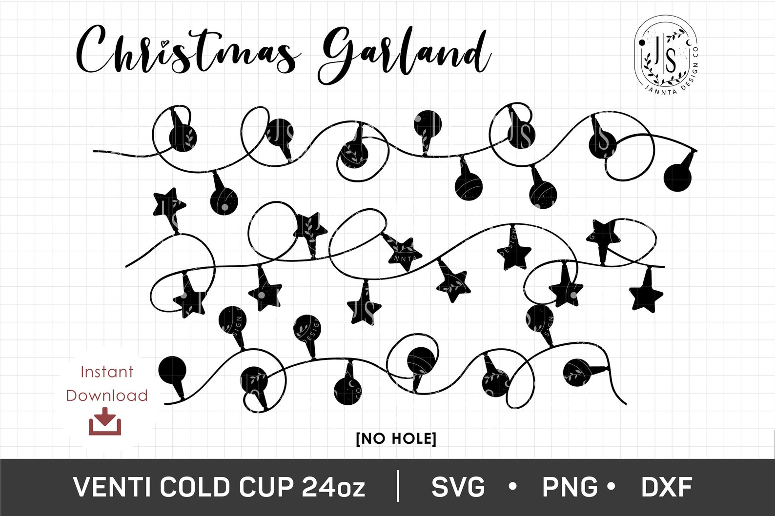 Christmas Garland Fairy Lights SVG No Hole 24oz Venti Cold Etsy