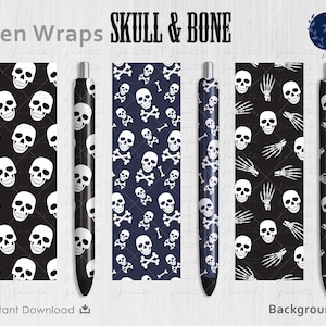 Skull Pen Wrap PNG | Sugar Skulls enveloppe png | Ensemble de fichiers Bones Hand Wrap | | de toboggan aquatique d’Halloween | de fichiers PNG vinyles Rétro Gothique Numérique