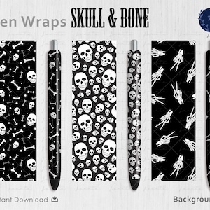 Skull Pen Wrap PNG | Skulls wraps png | Bones Hand Wrap File Set | Halloween Waterslide | Vinyl PNG file | Retro Gothic Digital