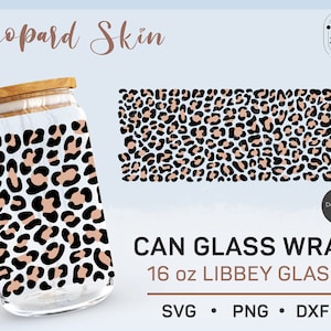 16oz Leopard print svg, Leopard svg, Can glass wrap svg, Iced Coffee Glass, Cheetah svg, Animal print svg, svg files for Cricut, SVG, PNG