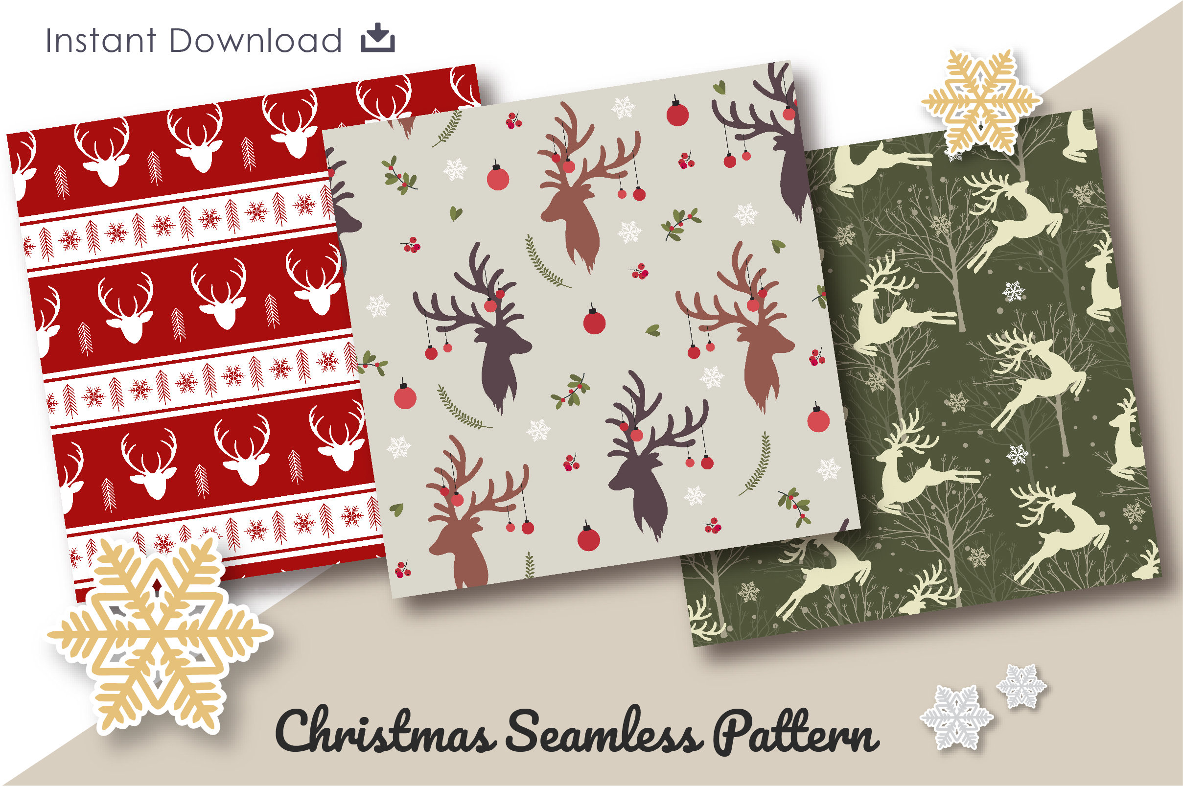 Christmas Reindeer Pattern Xmas Wrapping Paper Winter Etsy