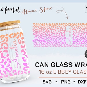 16oz Leopard print svg, Nombre del espacio svg, Can glass wrap svg, Iced Coffee Glass, Cheetah svg, Animal print svg, archivos svg para cricut, SVG, PNG