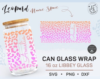 Leopard Print Can Glass Wrap SVG PNG, 16oz Libbey Glass (Digital Download)