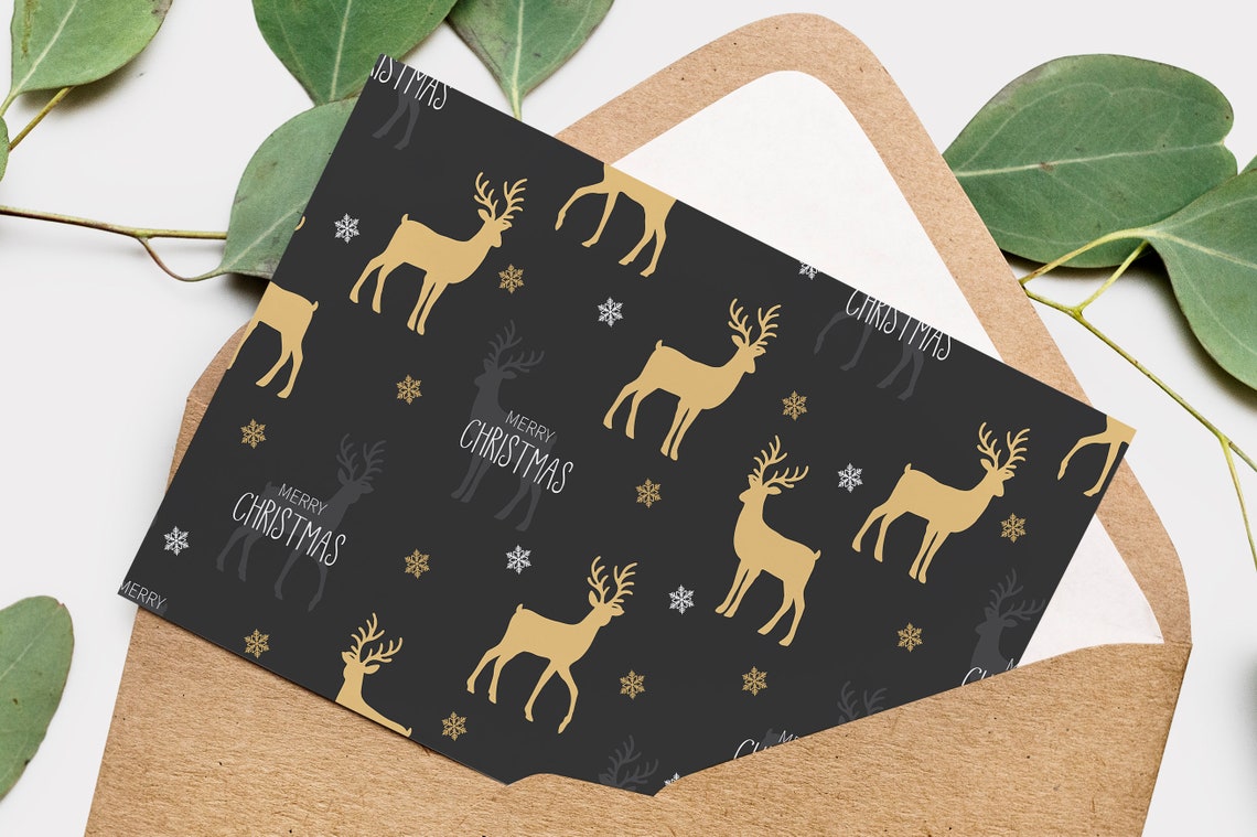 Christmas Reindeer Pattern Xmas Wrapping Paper Winter | Etsy