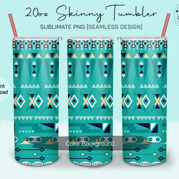 Antique Aztec Pattern Tumbler Sublimate PNG | Tribal Seamless Pattern File | Ethnic Boho 20 oz Skinny Tumbler | Traditional Waterslide Wrap