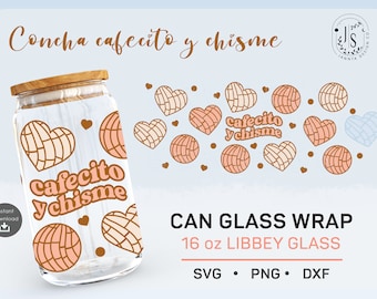 Concha Cafecito 16oz Libbey Glass Wrap SVG PNG DXF (Digital Download)